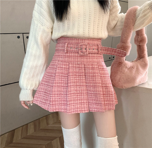 Real auction real price 2022 Xiaoxiangfeng pink pleated skirt women's autumn and winter new style thin all-match A-line skirt