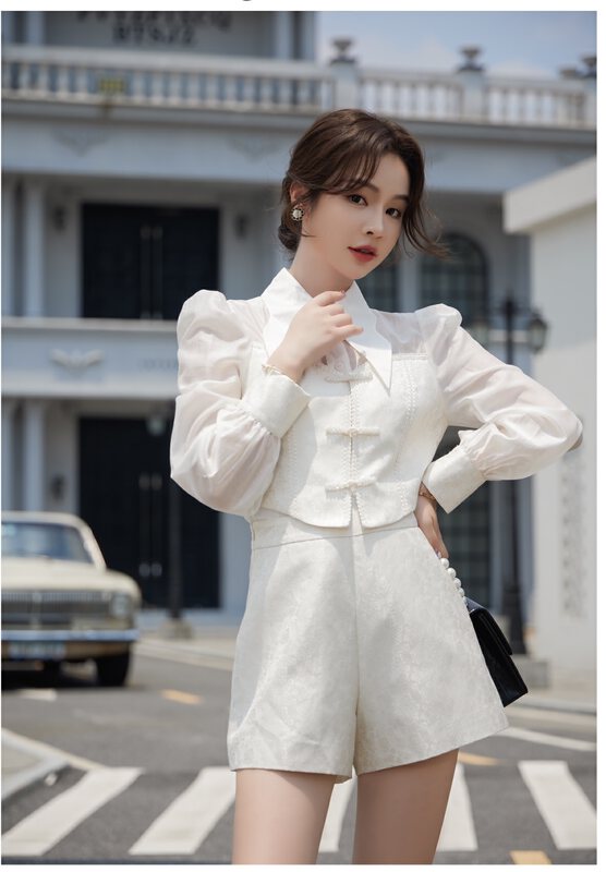 New in early autumn! [MI2 (N: AA)] Simple breasted shirt + thin solid color casual shorts suit A3447# JJ