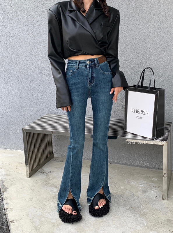 New in winter!【LSJD】Korean version of slim fit and velvet flared jeans 8389# WTT