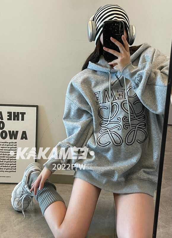【KAKAMEE】Composite sweater embroidered tide brand pattern topstitched hooded sweater sweater 5273