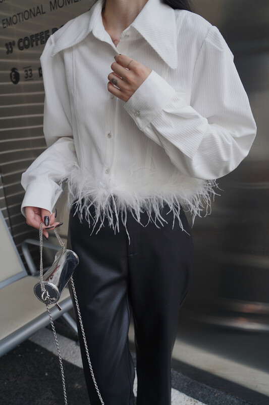【NEIHE】Korean version solid color short fringed shirt shirt 6198# JHY