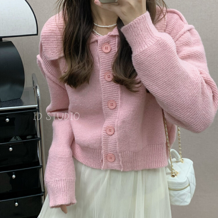 New for winter!  【I-D】Lapel Open Button Versatile Thermal Sweater 3267# L