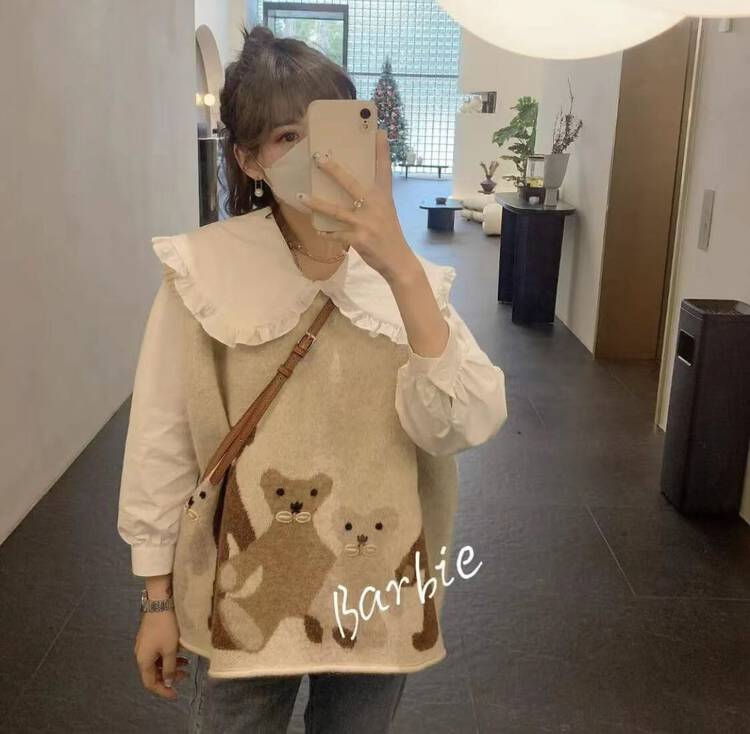 New for winter!  【I-D】Korean Versatile Loose Bear Vest 3240-1# L