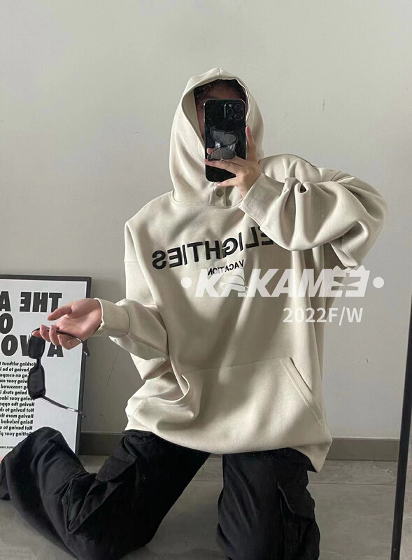 [KAKAMEE] American three-dimensional embroidery letter composite 400g hooded large version sweater sweater 5266
