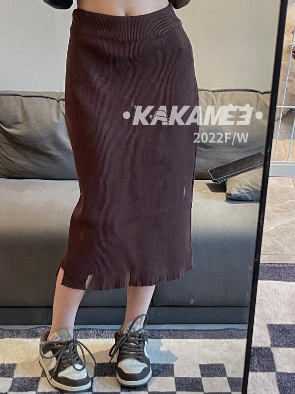 【KAKAMEE】Autumn New Korean Style Slim Knitted Hip Wrap Skirt (Him Slit and Hole Design Versatile) S1598# CQW