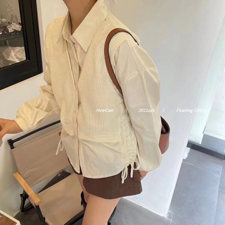 New in autumn! [I-D] Korean style stitching drawstring shirt Y8520# L