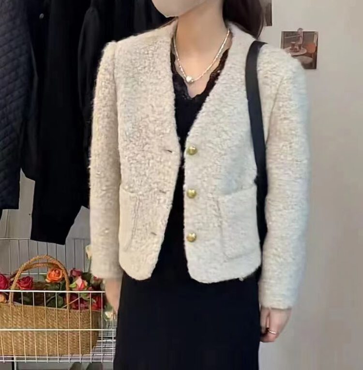 【M.ZI STUDIO】Korean style texture imitation lamb wool short coat 12128# HBX