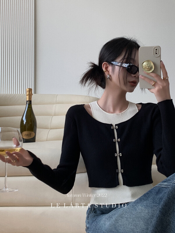 【LE LART】French design two-piece off-the-shoulder knitted sweater suit TH092# JHY