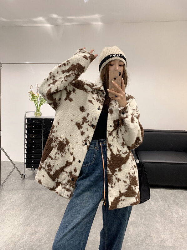 [VANESSA] Thickened cow color mid-length coat 8076# OZQ