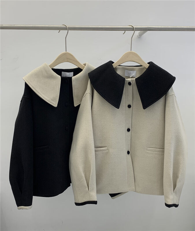【SANBARA】Contrast color large lapel buttoned short coat 9837# LSW