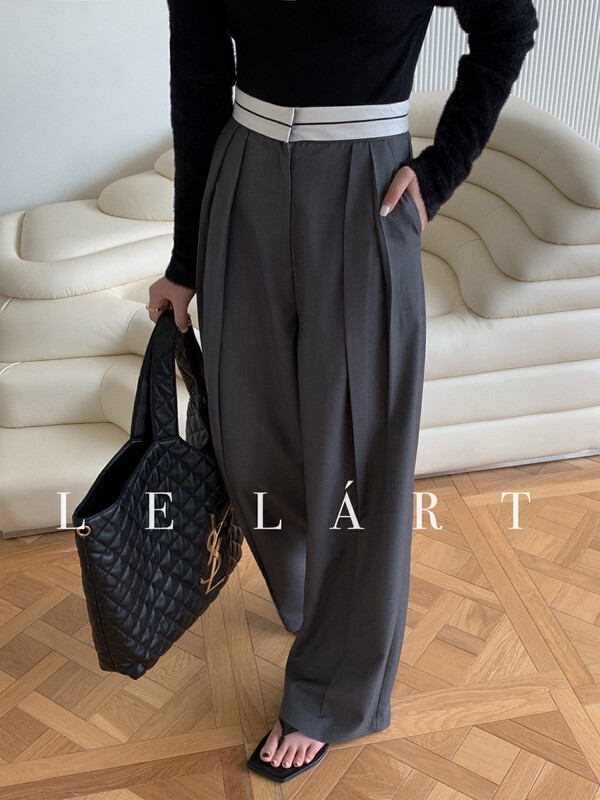 【LE LART】French designer style waist straight mop trousers trousers LL3219# JHY