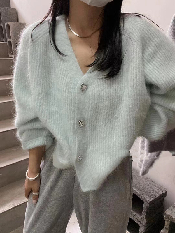 【MINI NI】Solid Color Lazy Candy Color Knit Cardigan 9391# PCZ