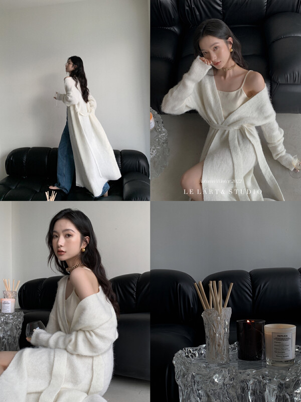【LE LART】French super long belt mohair sweater cardigan knitted cardigan XL257