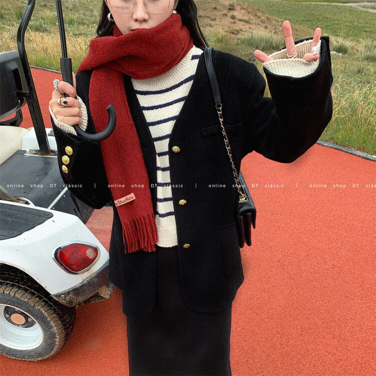 【DT CLASSIC】V-neck design niche all-match basic wool coat (100% wool) YS1-3893# JHY