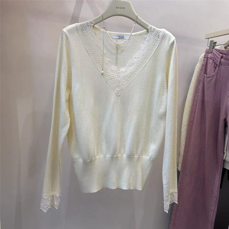 【SUSAN】Gentle and temperament lace V-neck sweater S5506# LSW