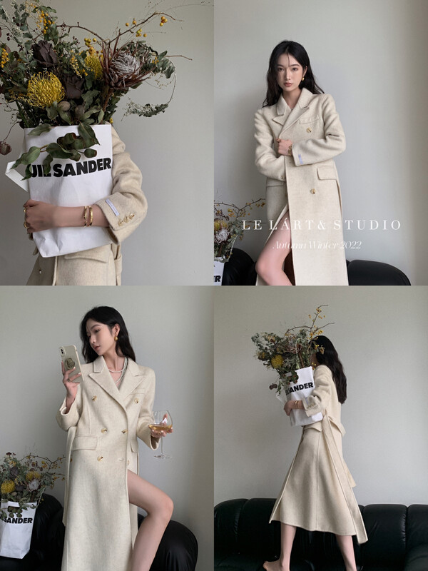 【LE LART】French Korean double-breasted wool double-sided nylon coat coat wool coat (with belt) NMS051