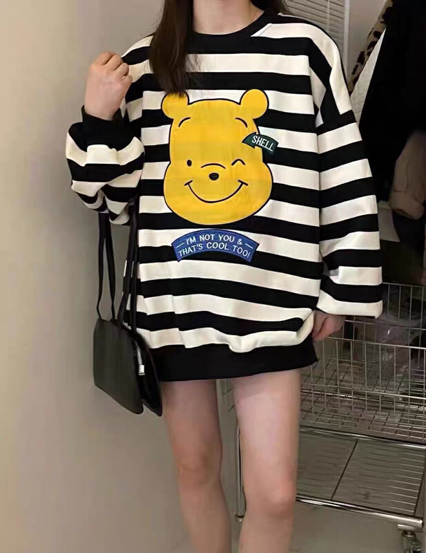 New in autumn! [Blue Show] Korean embroidered bear striped loose sweater 06272# LSW
