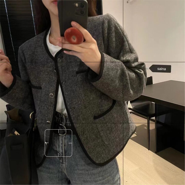 【SAINA FASHION】Xiaoxiang round neck button colorblock short coat M1209# CLS
