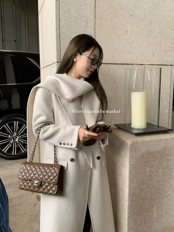 New in autumn! [DT CLASSIC] Korean high-end big-name long scarf shawl temperament wool coat (including 70% wool) S4984-A2# JHY