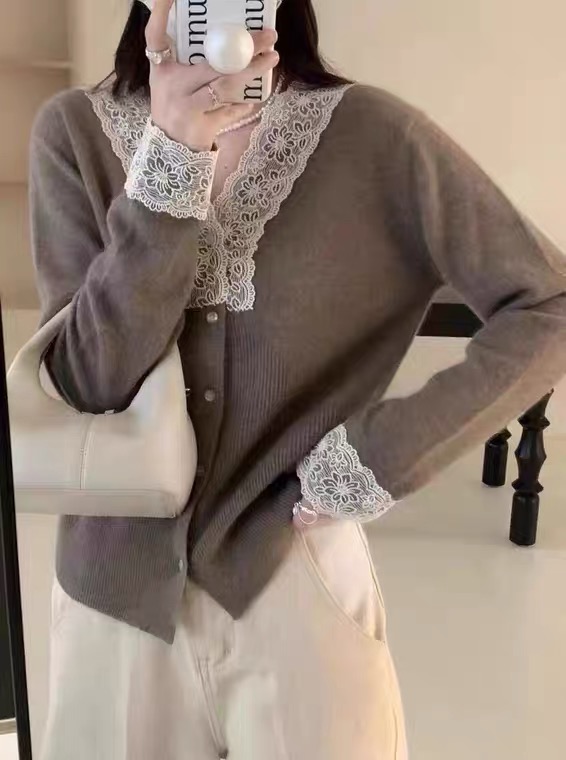 【SUSAN】Temperament lace stitching knitted cardigan 81866# LSW