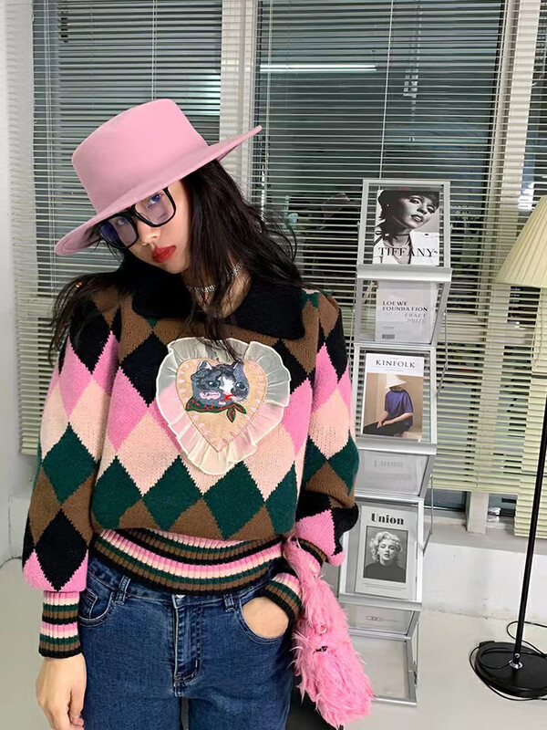 [Blue Show] Korean Pullover Check Knit Sweater 7848# LSW