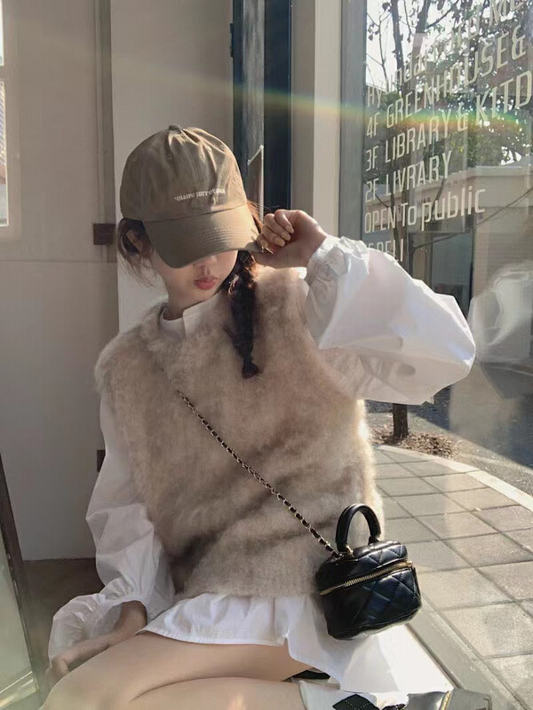 【MINI NI】Solid color loose vest + round neck shirt two-piece suit 9194# PCZ