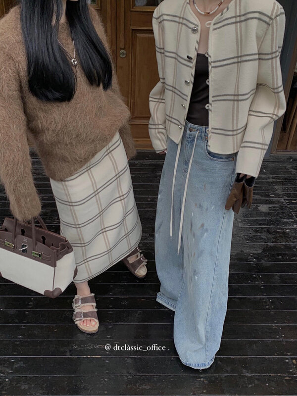 Autumn is new! [DT CLASSIC] Plaid Straight Retro Checkered Skirt S4983# JHY