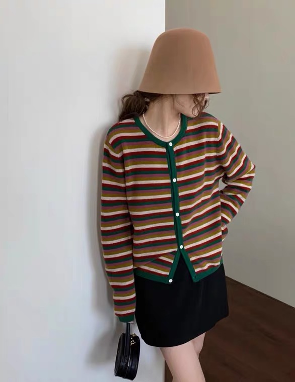 New in autumn! [SUSAN] Korean round neck striped breasted warm sweater 81913# LSW