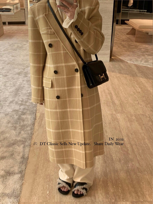 【DT CLASSIC】Premium Casual Simple Plaid Long Wool Jacket (80% Wool) S5122# JHY