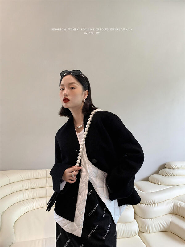 New in early winter! [DT CLASSIC] V-neck temperament breasted casual wool coat (100% wool) YS1-3984# JHY