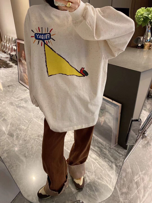 New in Autumn! [YT] Splashed Ink Spot Small Print Letter Long Sleeve T-Shirt T51548# PCZ