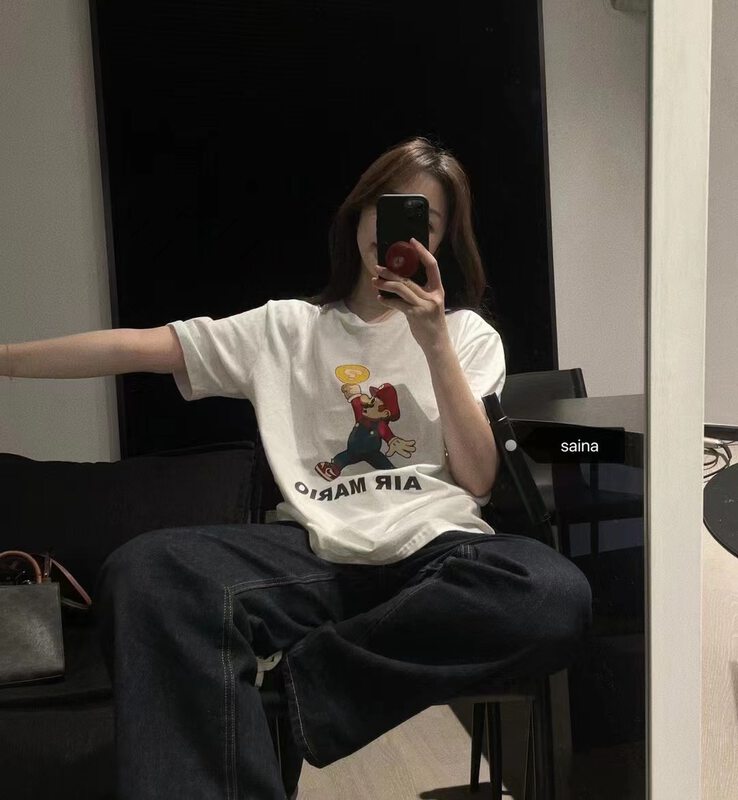 【SAINA FASHION】Mario Print Versatile Casual Short Sleeve T-Shirt T1180# CLS