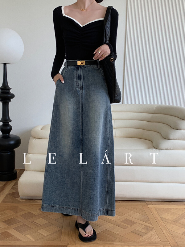 【LE LART】Designer style super long denim skirt YS1-N027