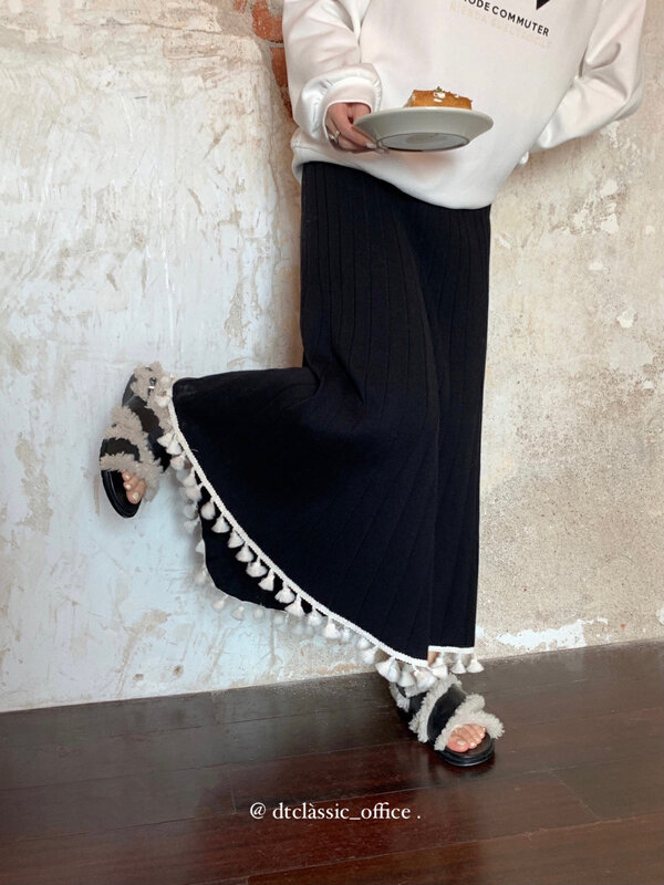 New in autumn!【DT CLASSIC】Slim fit simple retro knitted fringed fashionable skirt D5110# JHY