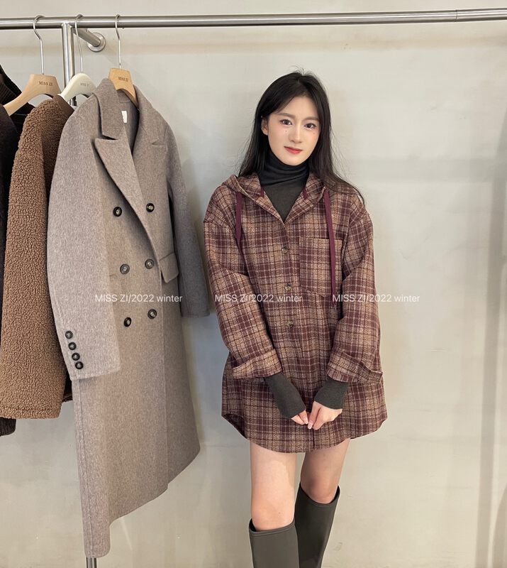 【MISS ZI】Korean style hooded and thick plaid shirt (when the coat is soft and not thorny) 3501# CQW