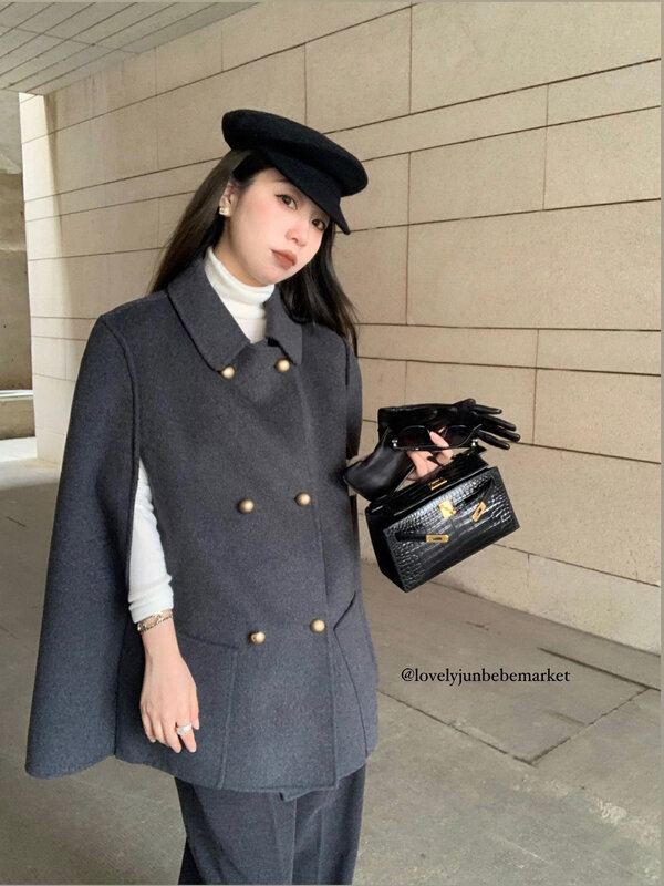 New in early winter!【DT CLASSIC】Korean Double Breasted Cool Cape Wool Jacket (90% Wool) S5086-A2# JHY