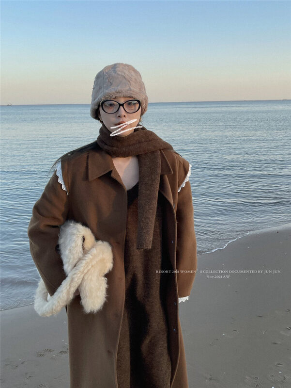 【DT CLASSIC】Fashionable lace stitching temperament all-match wool coat (with belt) (content 95% wool) YS1-3962# JHY