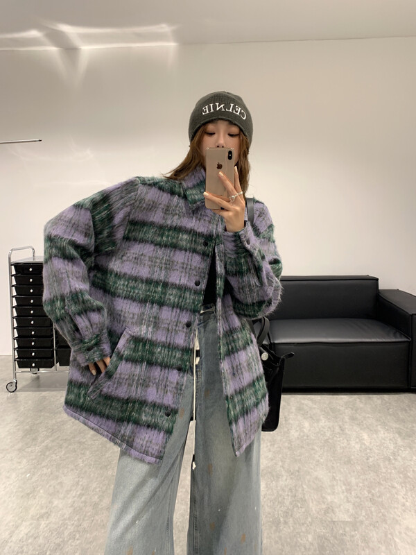 【VANESSA】Vintage contrast color check plush quilted coat C-701# OZQ