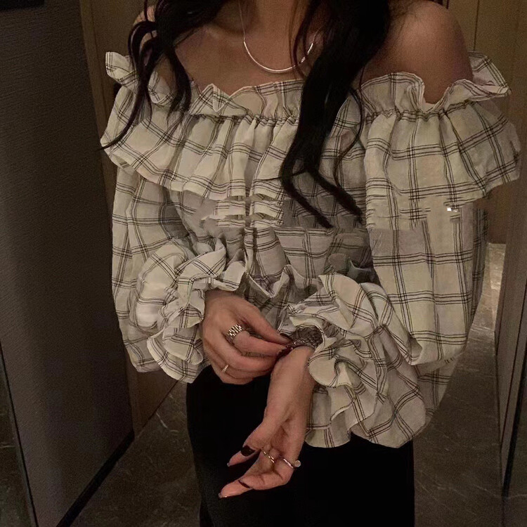 New in early autumn! [MINI] One-shoulder all-match plaid shirt 1956# PCZ