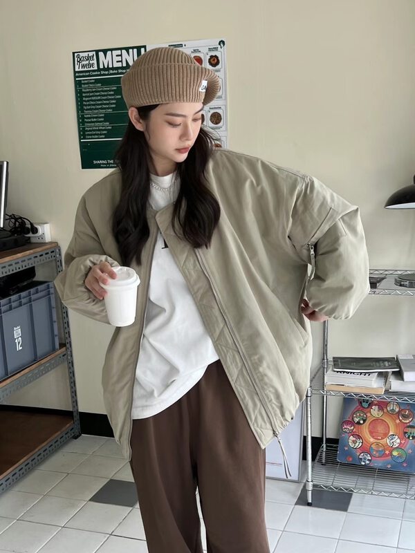 【EN SEASON】Round Neck Baseball Jacket Thickened Warm Cotton Jacket 9813# LSW