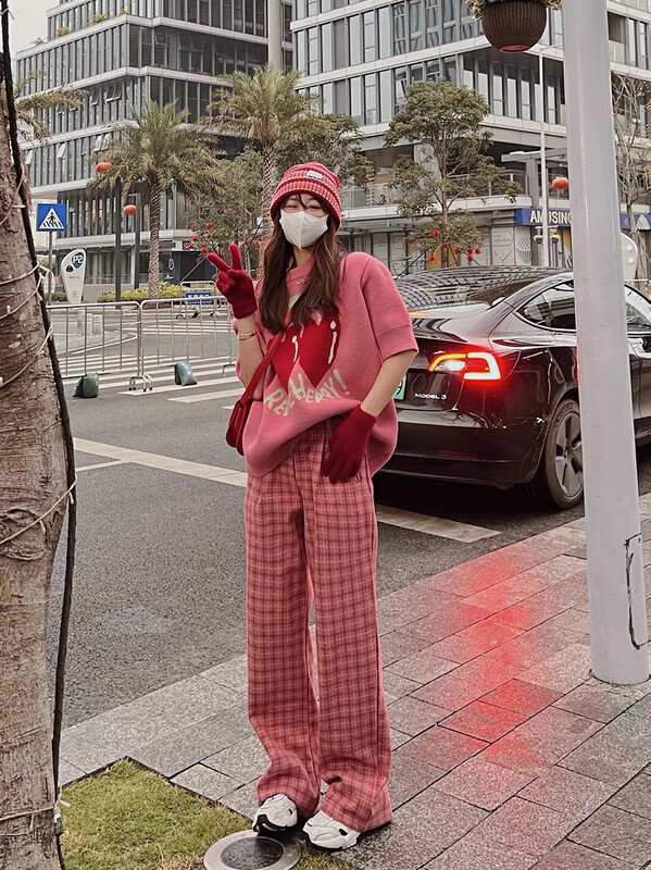 New for winter!  [MINI NI] Plaid High Waist Loose Casual Pants 9127-1# PCZ