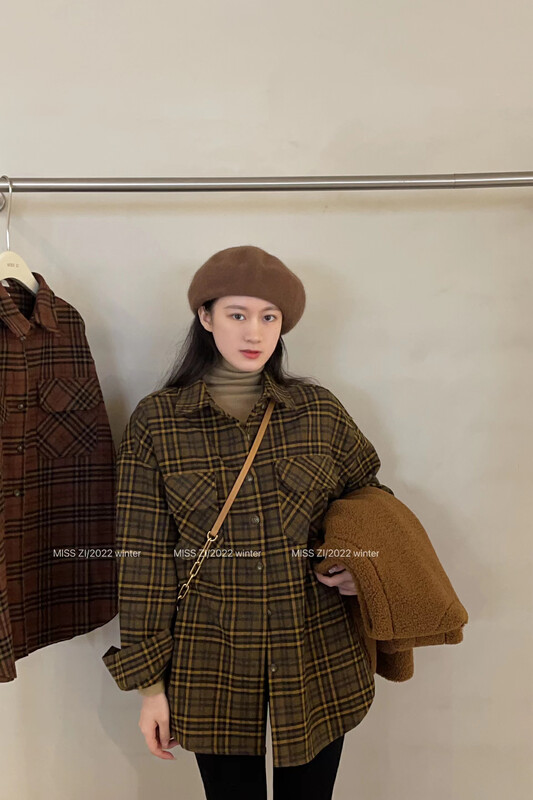 [MISS ZI] Thickened fleece plaid shirt is not particularly comfortable fabric 3512