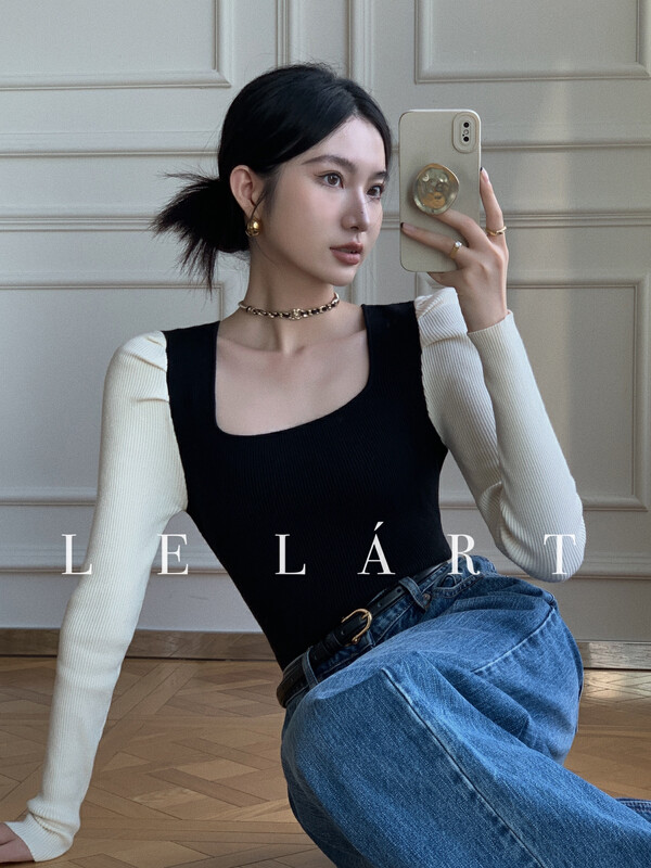 【LE LART】French Hepburn Puff Sleeve Square Neck Pullover Knit Sweater TH107