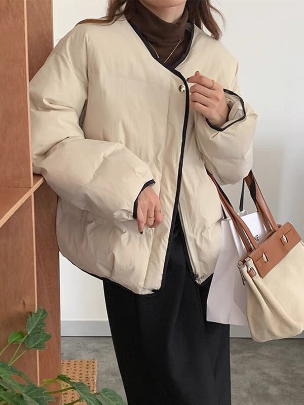 【SUSAN】Contrasting color edge simple and versatile warm padded jacket 83007# LSW