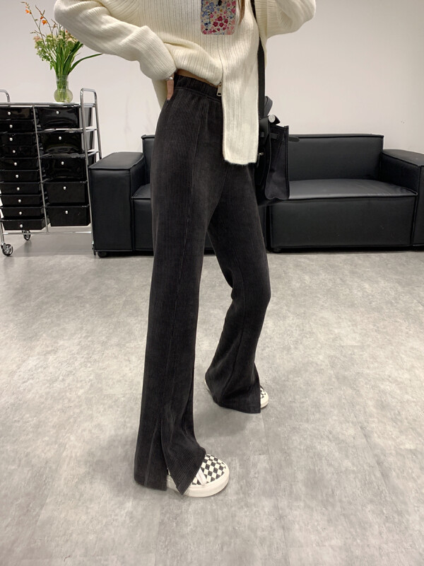 New in winter! [VANESSA] thickened pit velvet side slit small straight casual pants 8031# OZQ