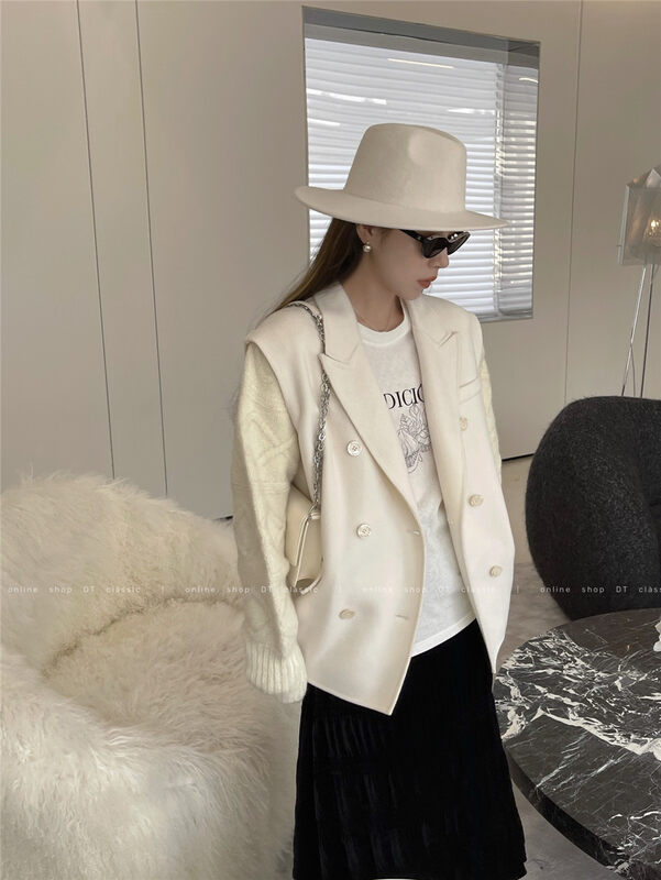 [DT CLASSIC] Light and familiar style, niche design, simple design, stitching double-breasted wool coat (with sleeves) (more than 95% wool) YS1-4032# JHY
