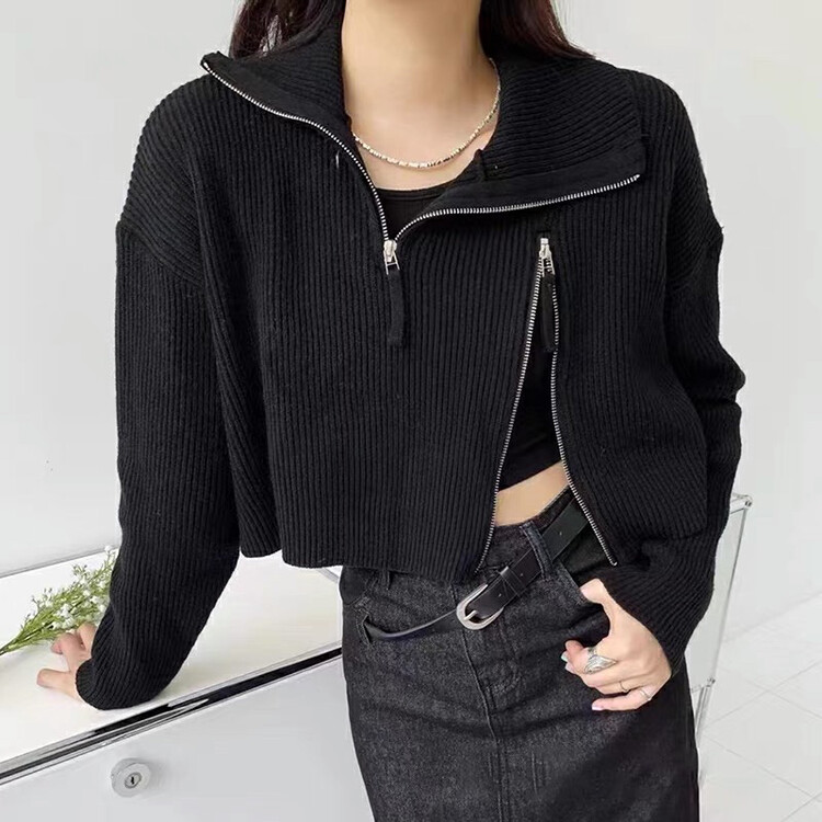 [Blue Show] Design zipper lapel pit strip knitted sweater 7851# LSW