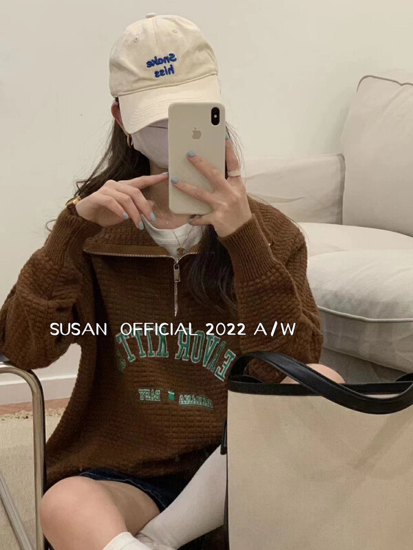 [SUSAN] Zipper Embroidered Letter Warm Sweater 86209# LSW