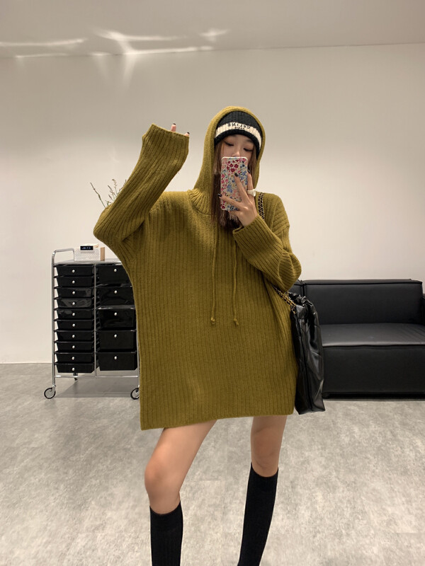 New in winter! [VANESSA] Thickened hooded mid-length warm sweater 8020# OZQ