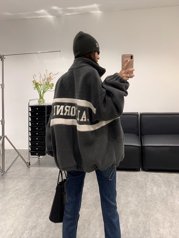 [VANESSA] Thickened fleece back letter medium and long short jacket 8072# OZQ